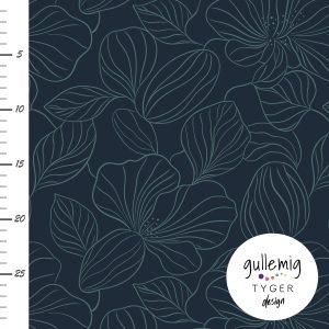 Jersey (trikå) – Abstrakta blommor – Jeans (GOTS)