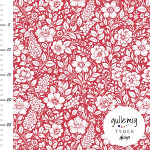 Jersey (trikå) – Blomster – Hallonröd (GOTS)